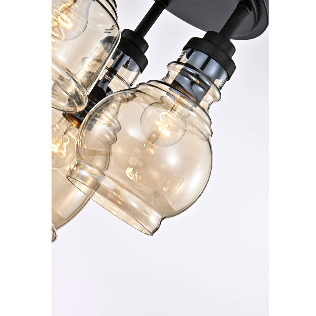 Antique Black 3-Light Flush Mount with Cognac Glass Shade K91327