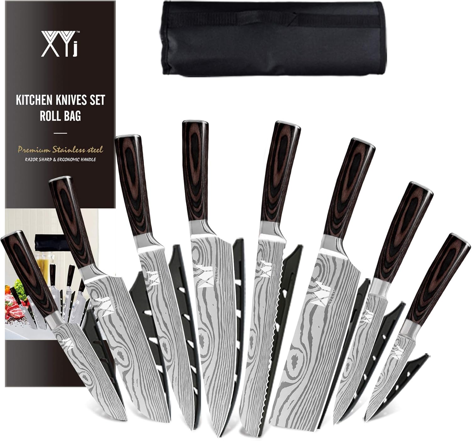 8-pieces Stainless Steel Kitchen Knife Set with Carry Roll Bag L3811
