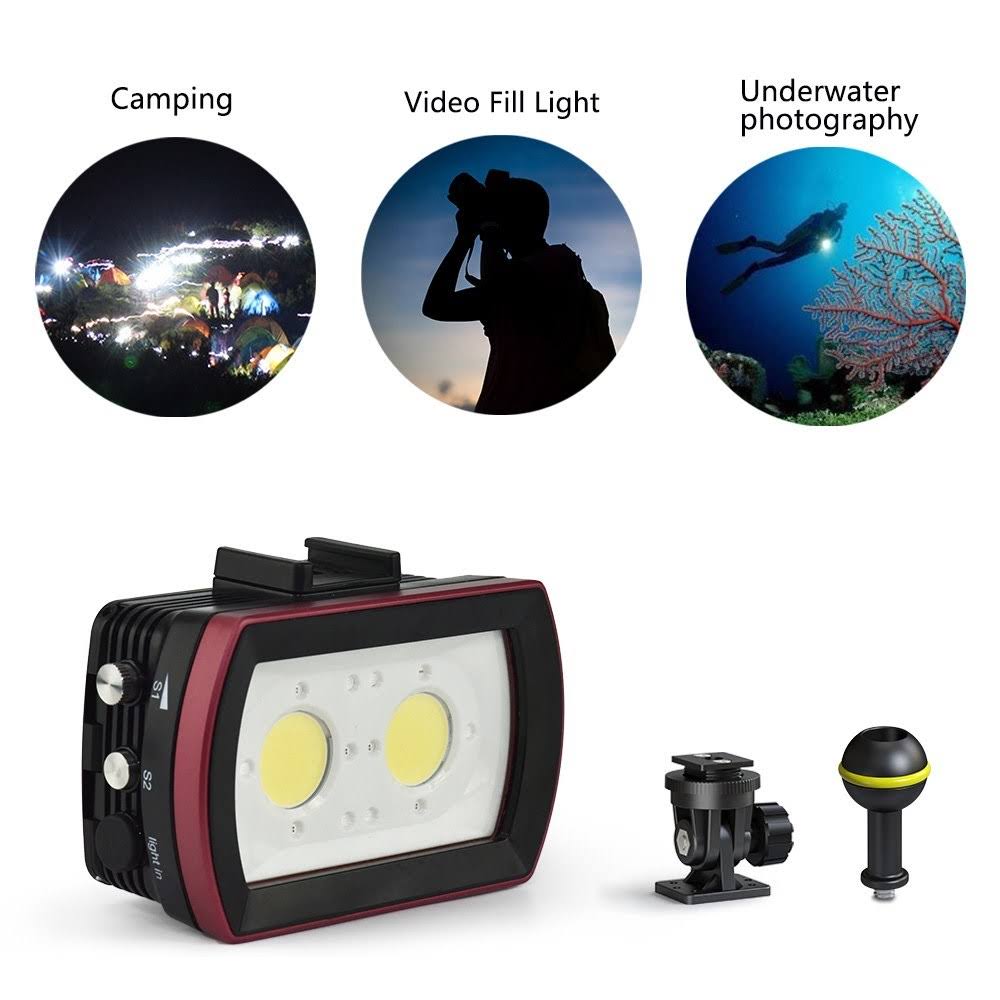 LED Diving Light Underwater Photography Fill-in Lamp 2pcs Aluminum Alloy 40M Waterproof IPX8 White X900