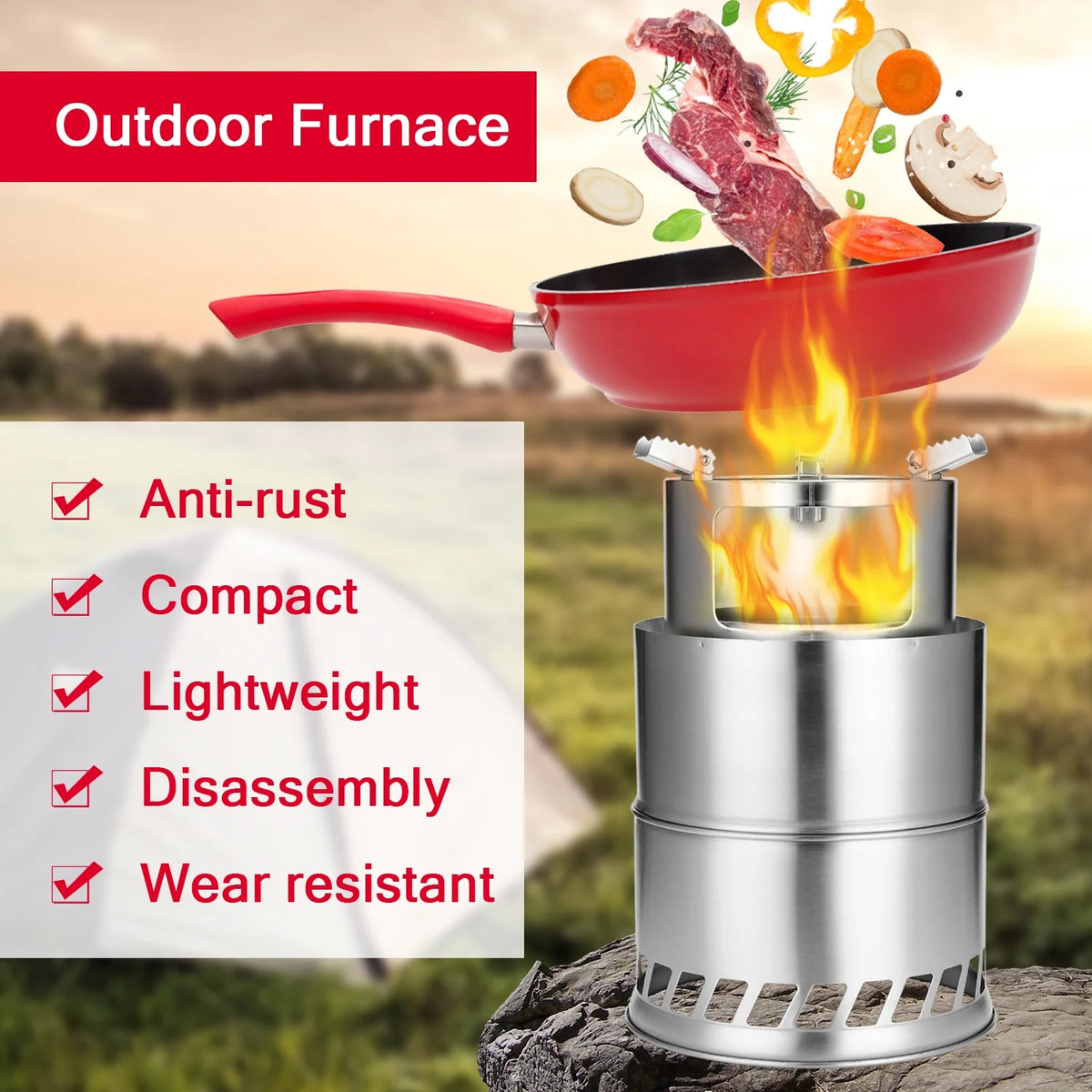 Stainless Steel Wood Barbecue Stoves Portable Picnic Barbecue Stoves J164280
