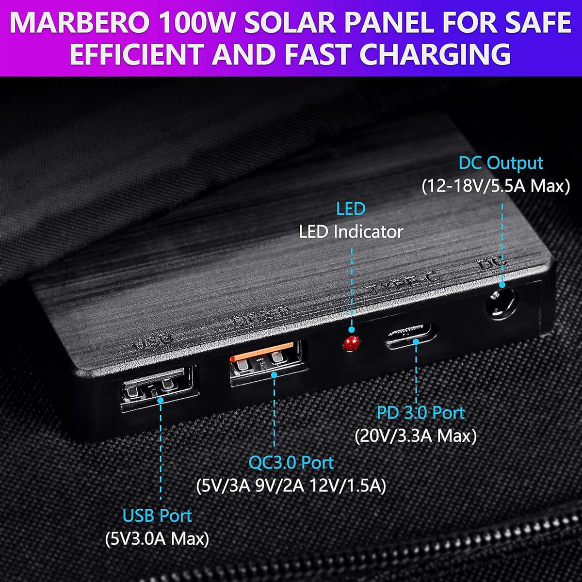 100W Foldable Solar Panel Kit with 18V DC Output, 3 USB Ports R3745