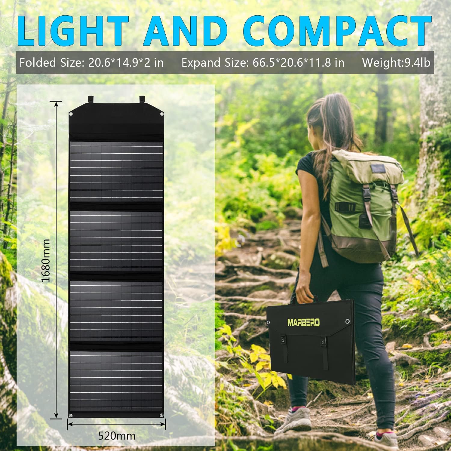 100W Foldable Solar Panel Kit with 18V DC Output, 3 USB Ports R3745