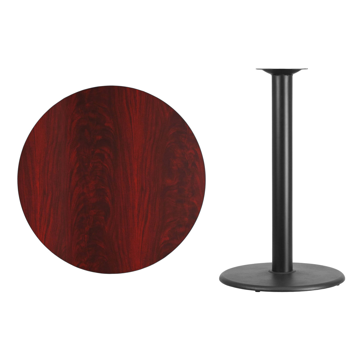 36&& Round Mahogany Laminate Table Top with 24&& Round Bar Height Table Base Q37287
