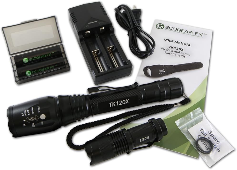 Zoomable LED Tactical Flashlight Kit with Batteries and Charger X292539