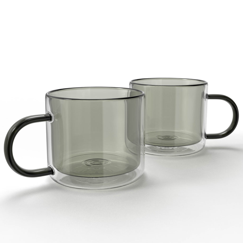 Gray Glass Coffee Mugs Set of 2 with Handle A168