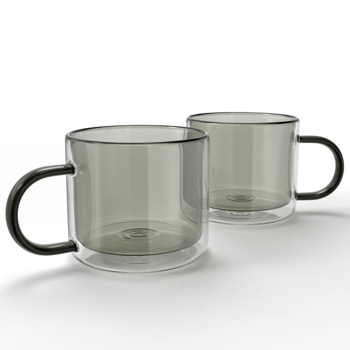 Gray Glass Coffee Mugs Set of 2 with Handle A168