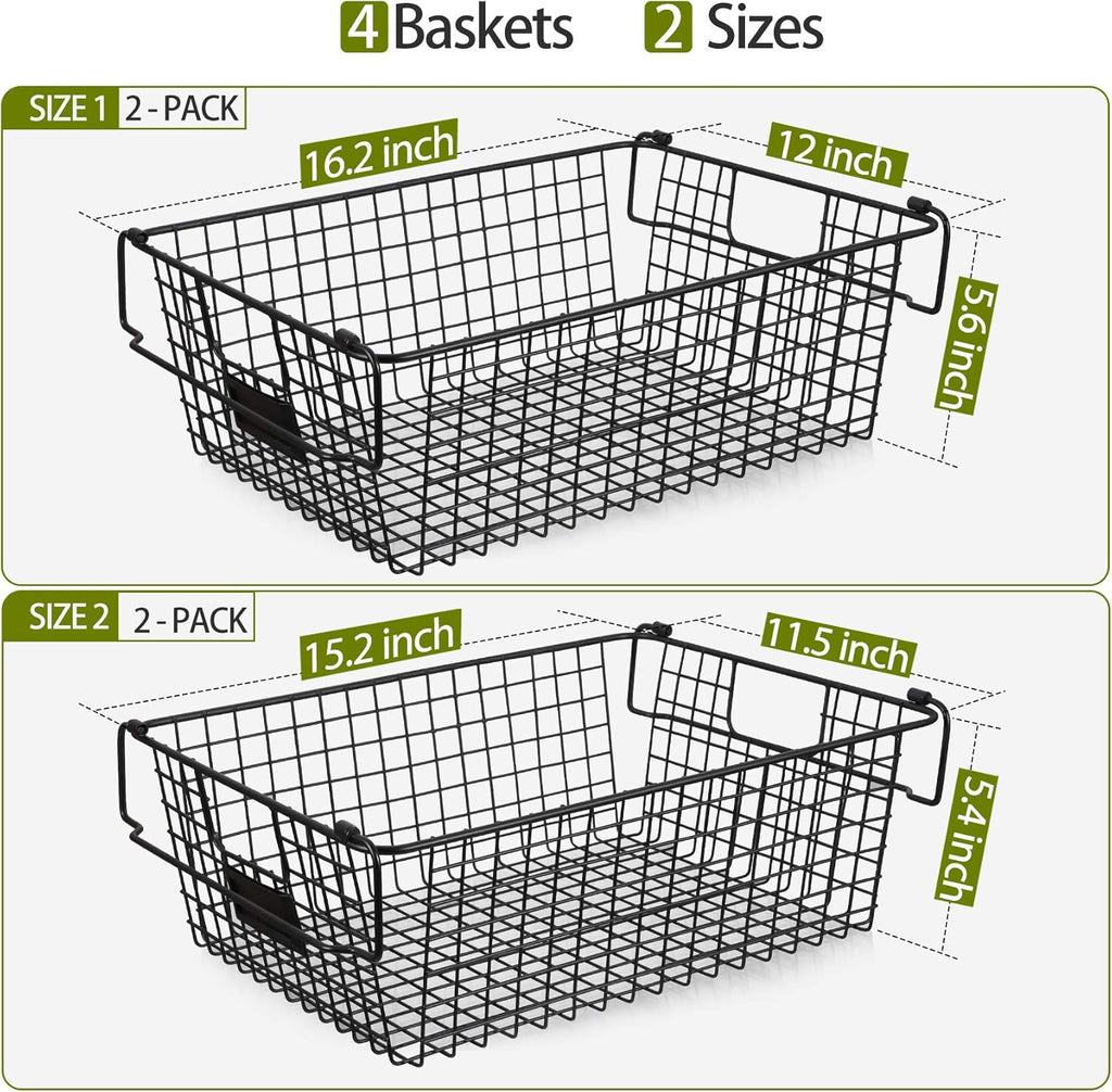 4 Pack Stackable Wire Baskets Metal Storage Bins B4874