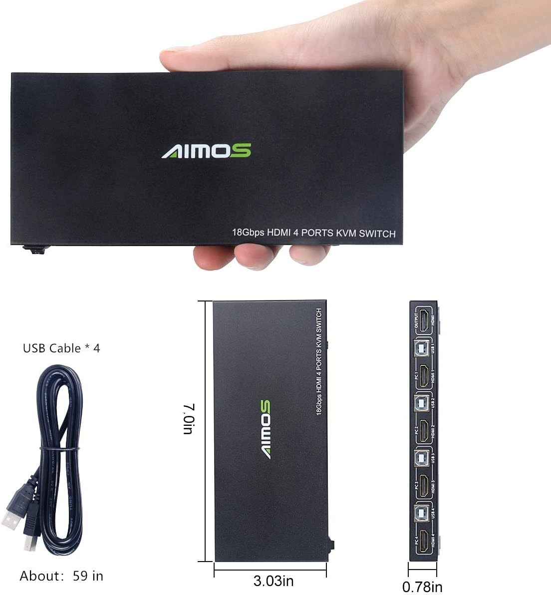 KVM Switch HDMI 4 Port Box with USB Hub Port, 4K@60Hz M69706