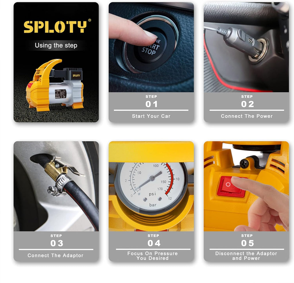 12V DC 140W Portable Tire Inflator with LED Light R3844