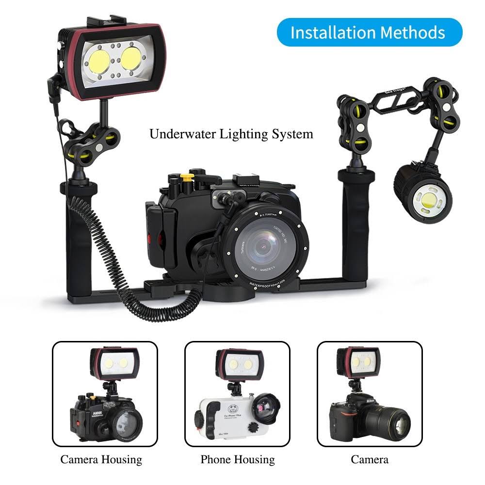 LED Diving Light Underwater Photography Fill-in Lamp 2pcs Aluminum Alloy 40M Waterproof IPX8 White X900
