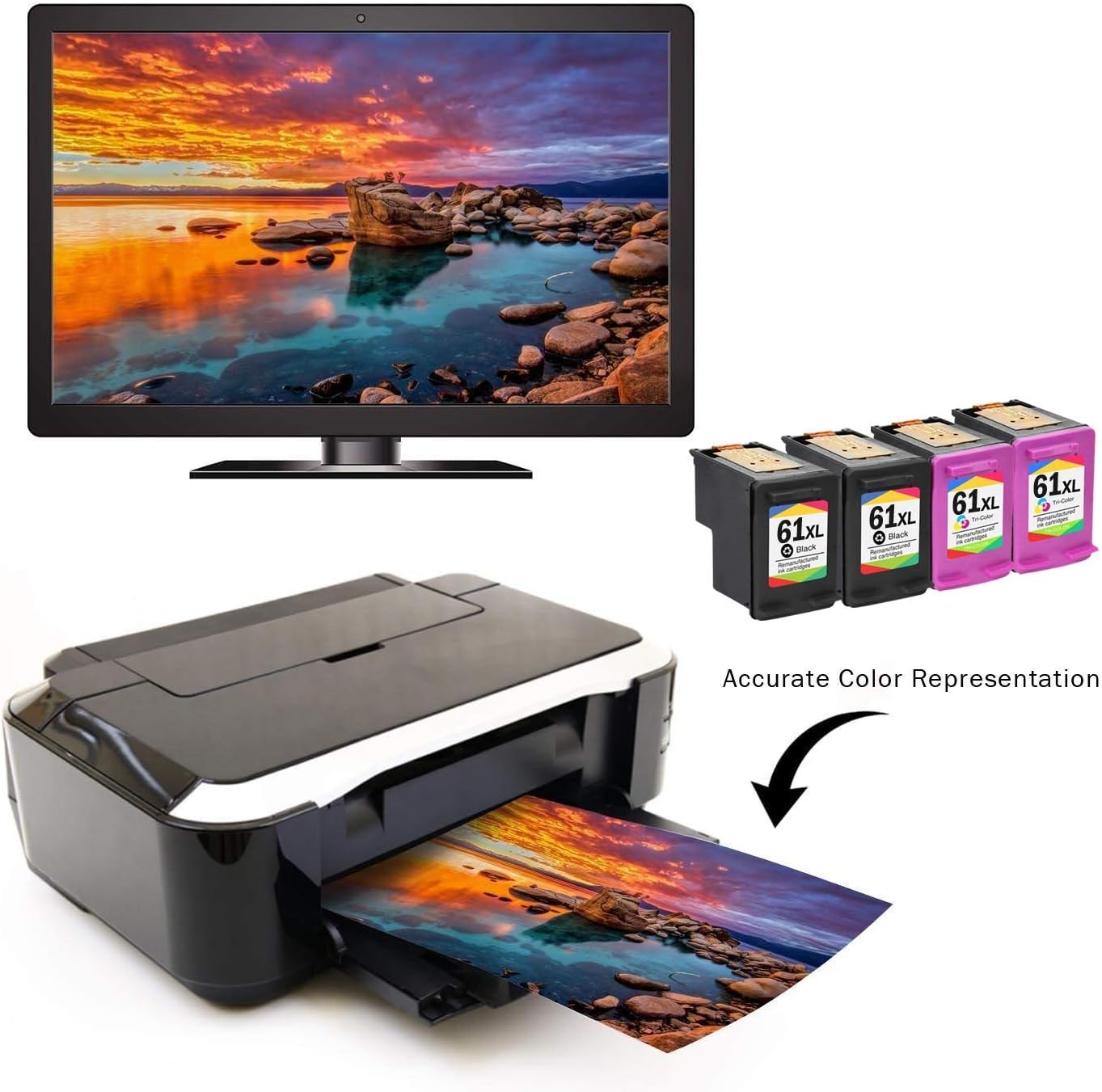 4 Remanufactured Ink Cartridge High Yield (2 Black, 2 Color) V65453