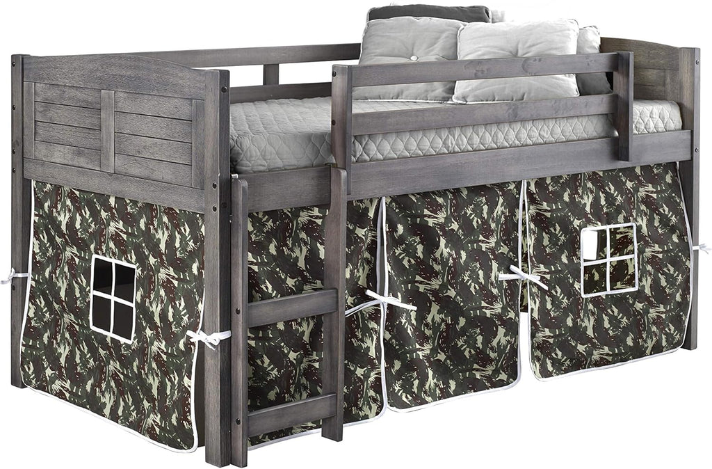 Antique Grey Twin Low Loft Bed with Tent X490623