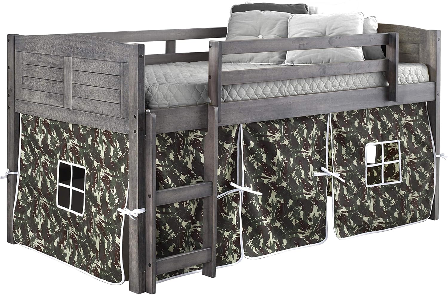 Antique Grey Twin Low Loft Bed with Tent X490623