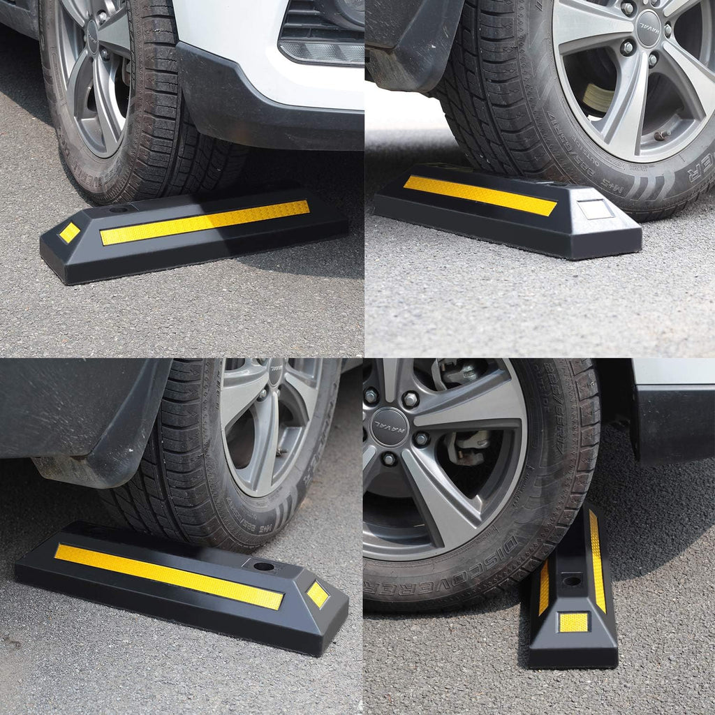 2 Pack Rubber Parking Guide Blocks with Yellow Reflective Stripes 21.25x5.7x3.54 N824