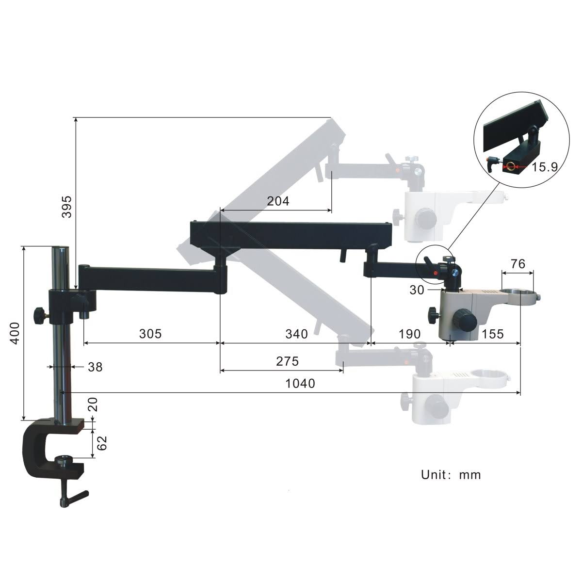 7-45X Stereo Microscope with Articulate Arm, 56 LED Ring Light, 5.0M Camera P63078