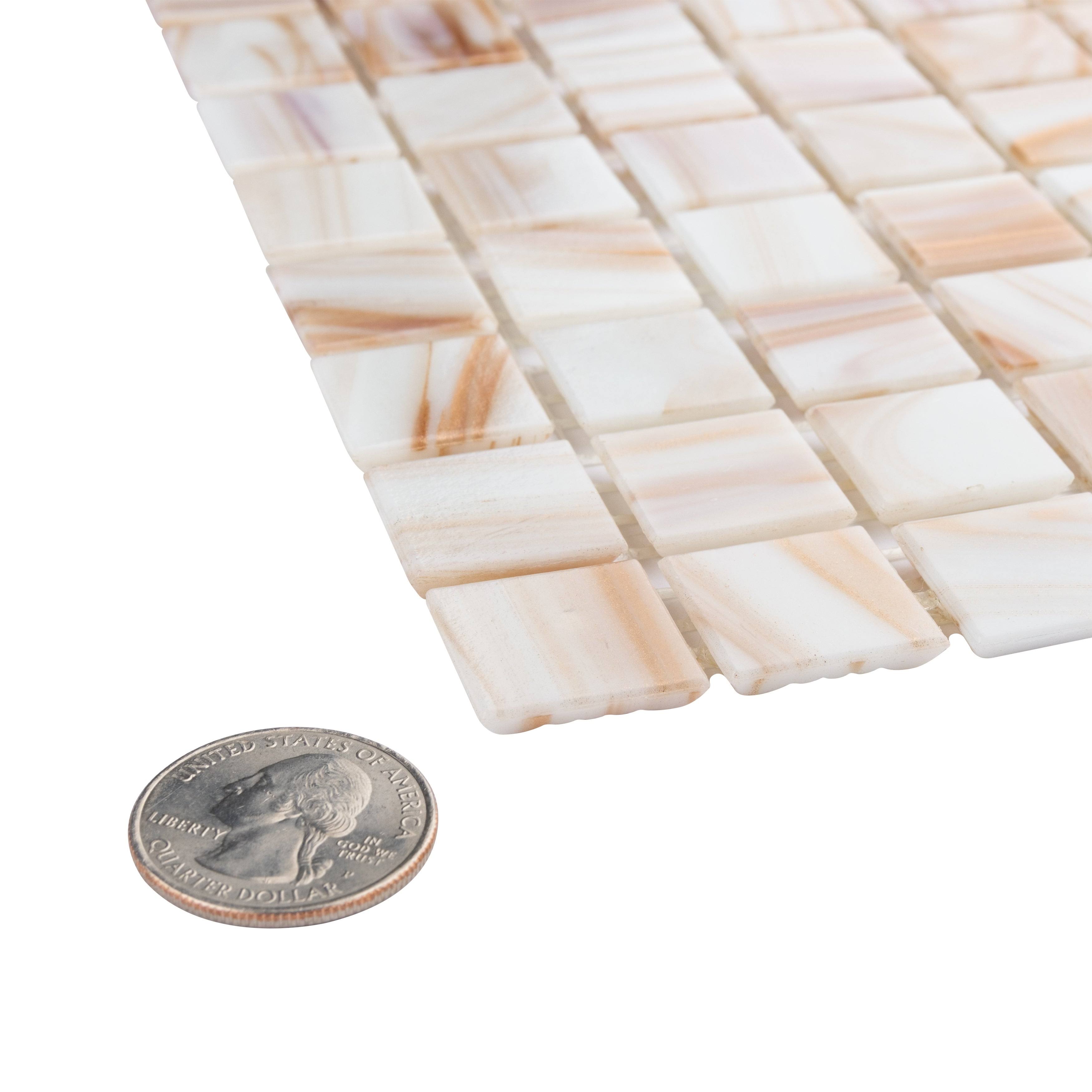Fused Glass Mosaic Wall Tile, 12 inch x 12 inch, Brown/Tan/White/Copper H6854