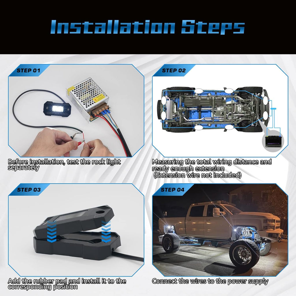 White 16 Pod Waterproof LED Rock Lights for Car Truck SUV Offroad Boat ATV UTV W83045