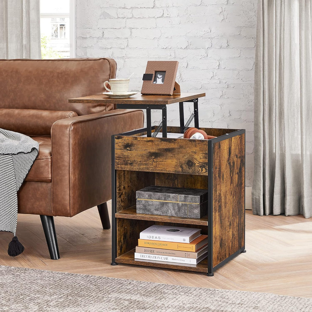 Rustic Brown and Black Nightstand with Lifting Top H428195