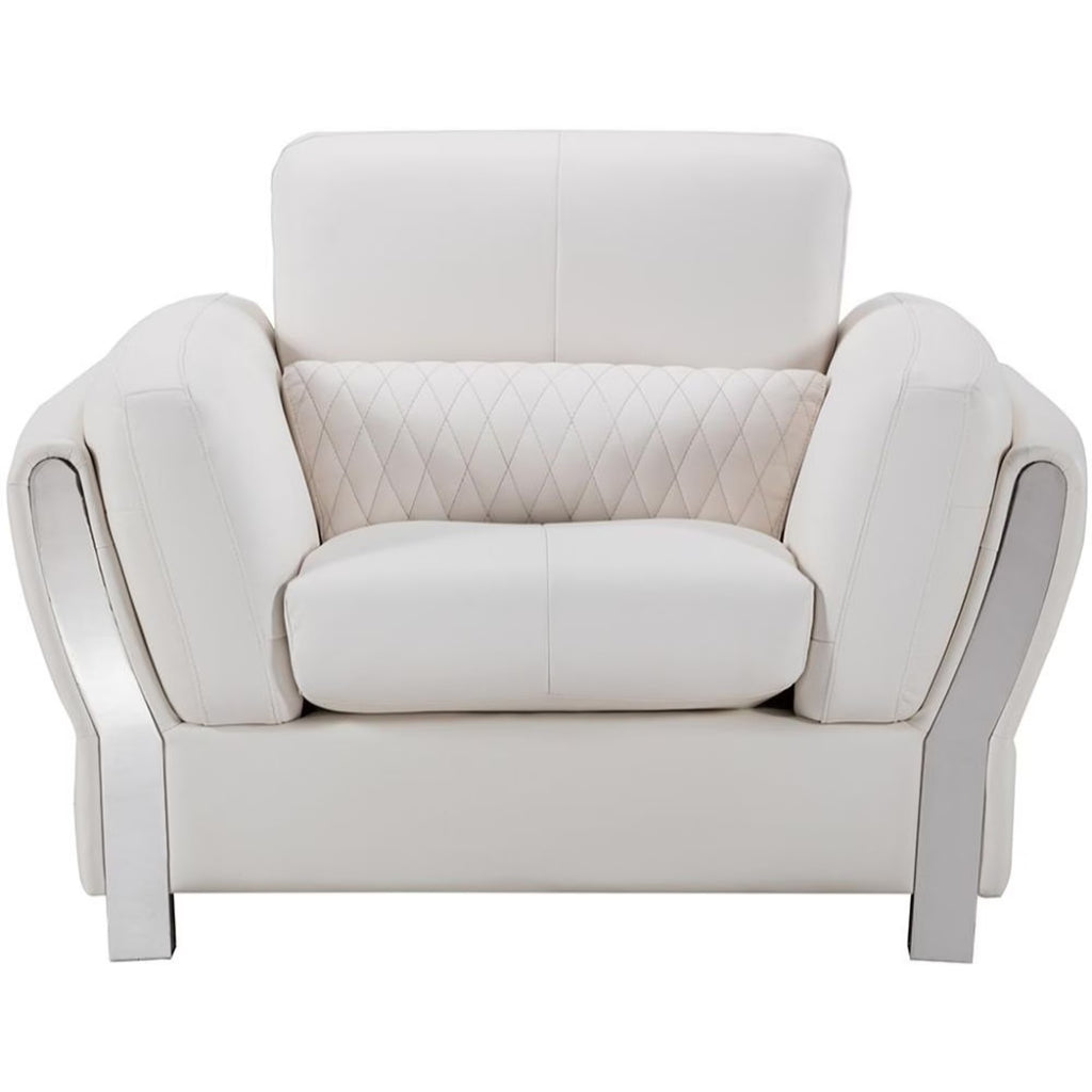 White and Silver Faux Leather Wooden Sofa Chair with Attached Lumbar Cushion B265435