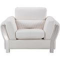 White and Silver Faux Leather Wooden Sofa Chair with Attached Lumbar Cushion B265435