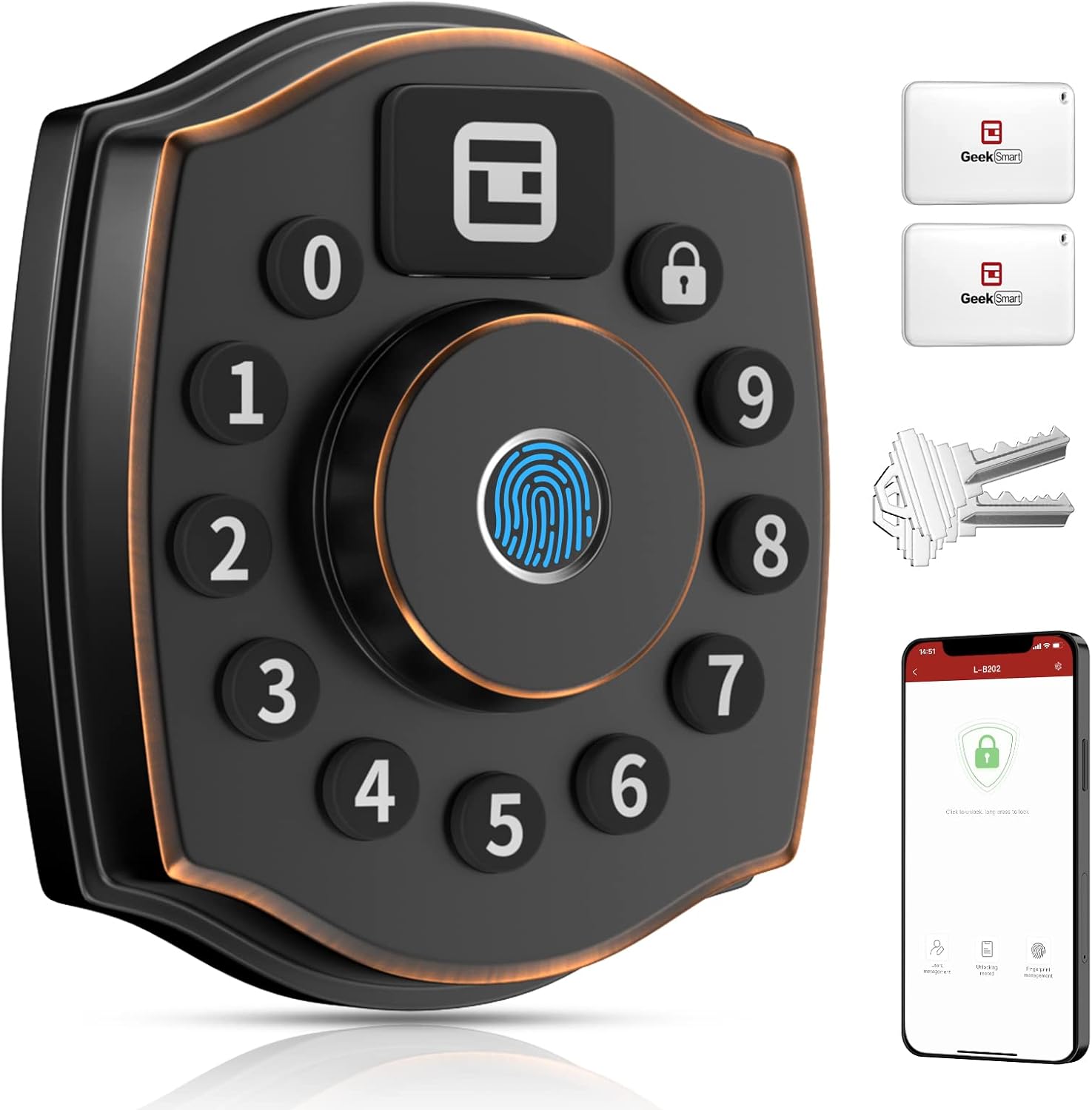 5-in-1 Keyless Entry Deadbolt Smart Lock with Keypad, APP, IC Card, Mechanical Key O2182