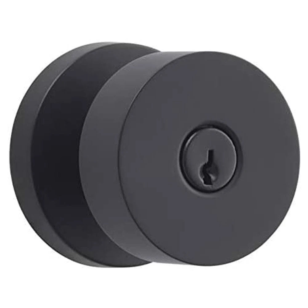Satin Black Contemporary Keyed Entry Knobset with Round Rosette L538172