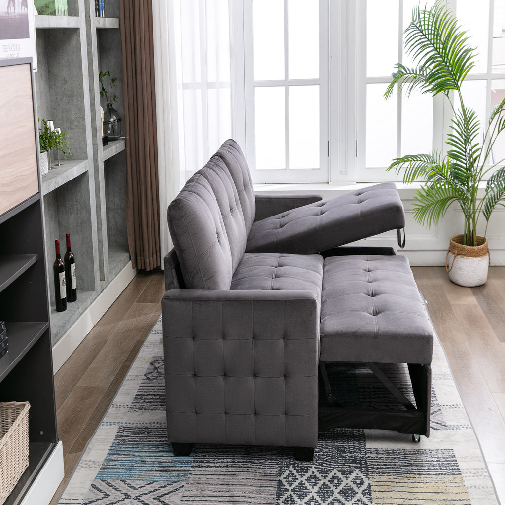 Gray Velvet Reversible Sleeper Sofa with Storage Chaise T505145