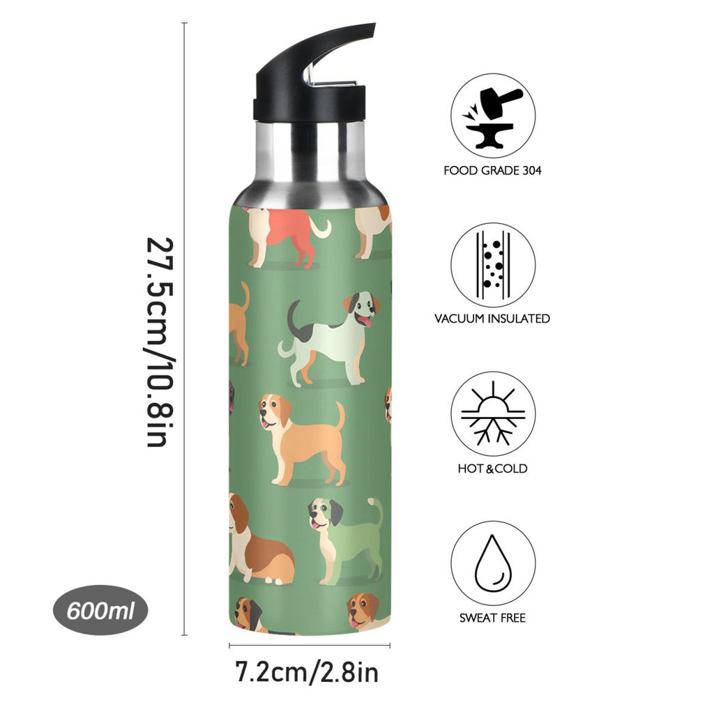Green Insulated Stainless Steel Water Bottle with Straw Lid 20 oz R54354