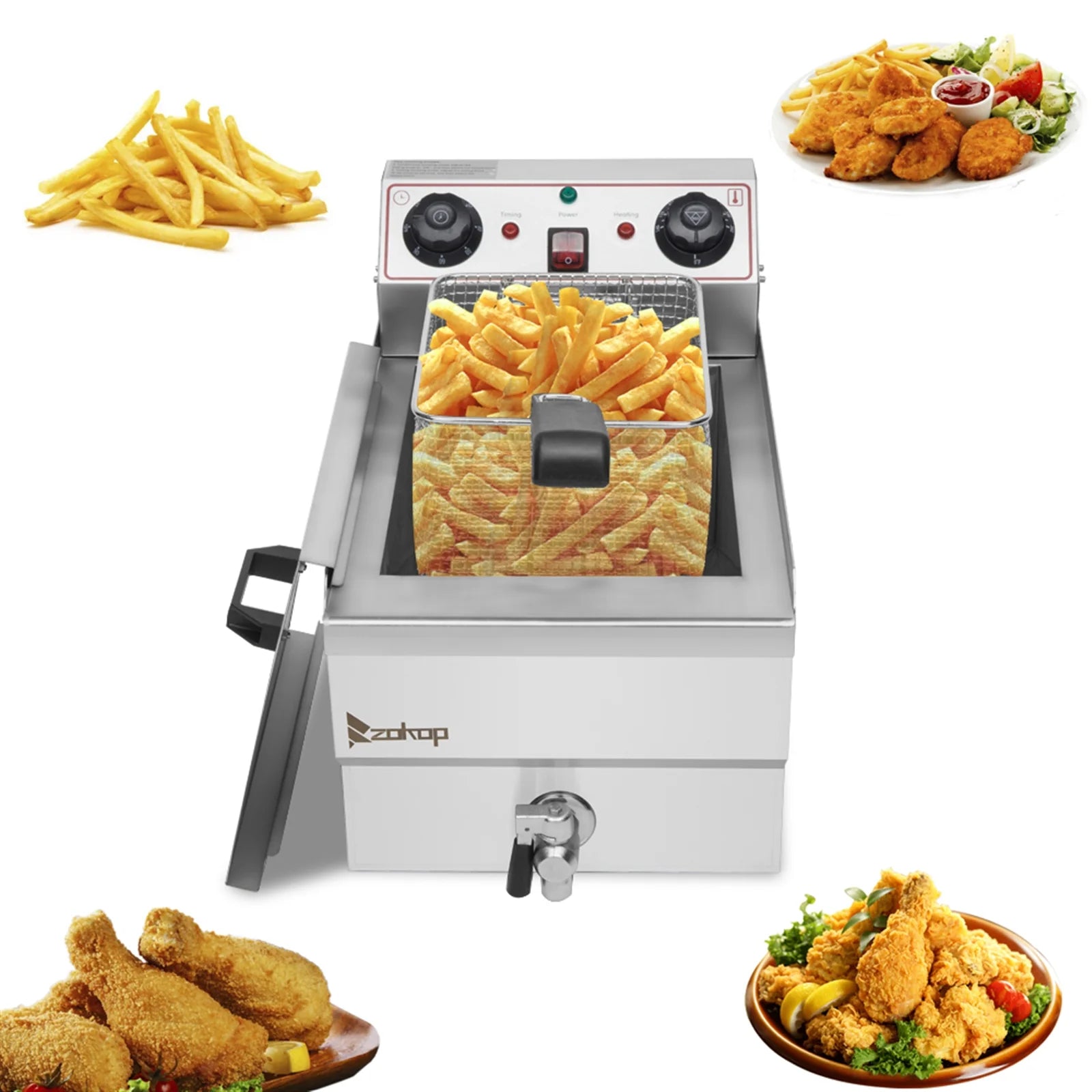 8.5QT Stainless Steel Single Tank Deep Fryer 1700W W301987