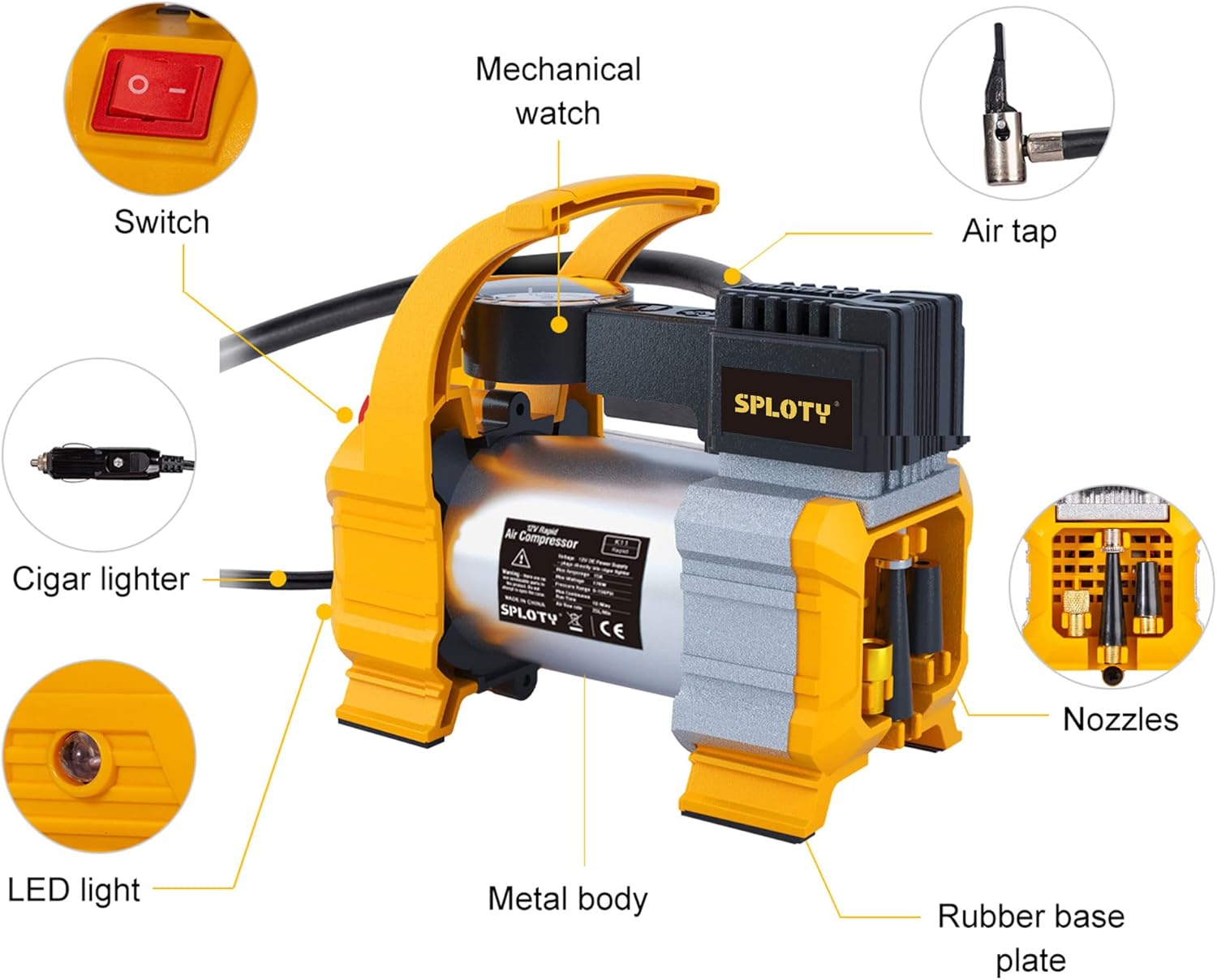 12V DC 140W Portable Tire Inflator with LED Light R3844
