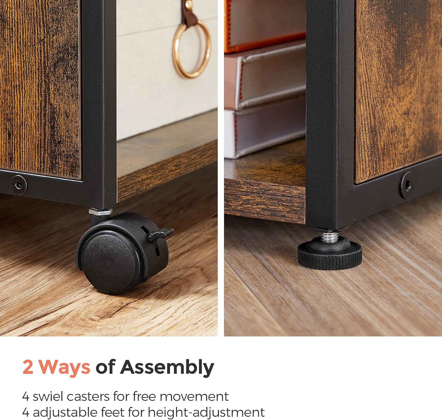 Rustic Brown and Black Nightstand with Lifting Top H428195