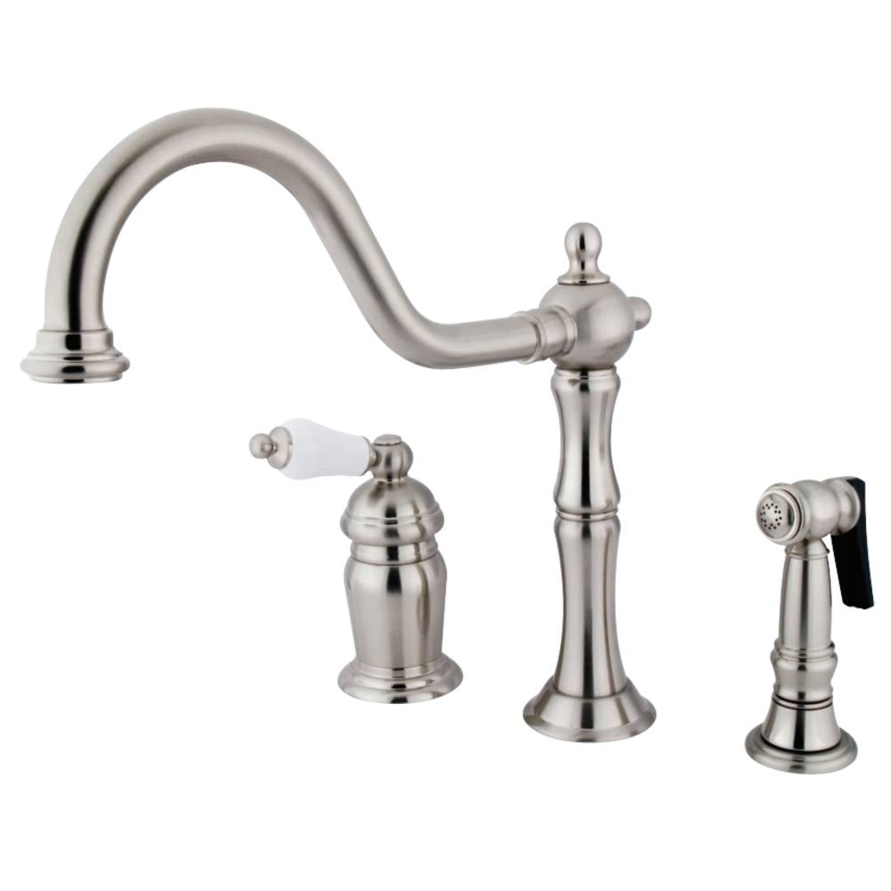 Satin Nickel Single Handle Deck Mount Widespread Kitchen Faucet with Brass Sprayer J621855