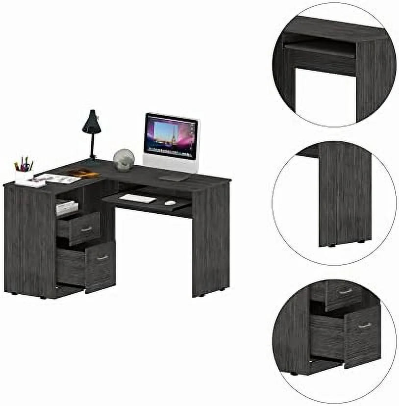 Walnut Wood Computer Desk with Drawers and Bookshelf I177