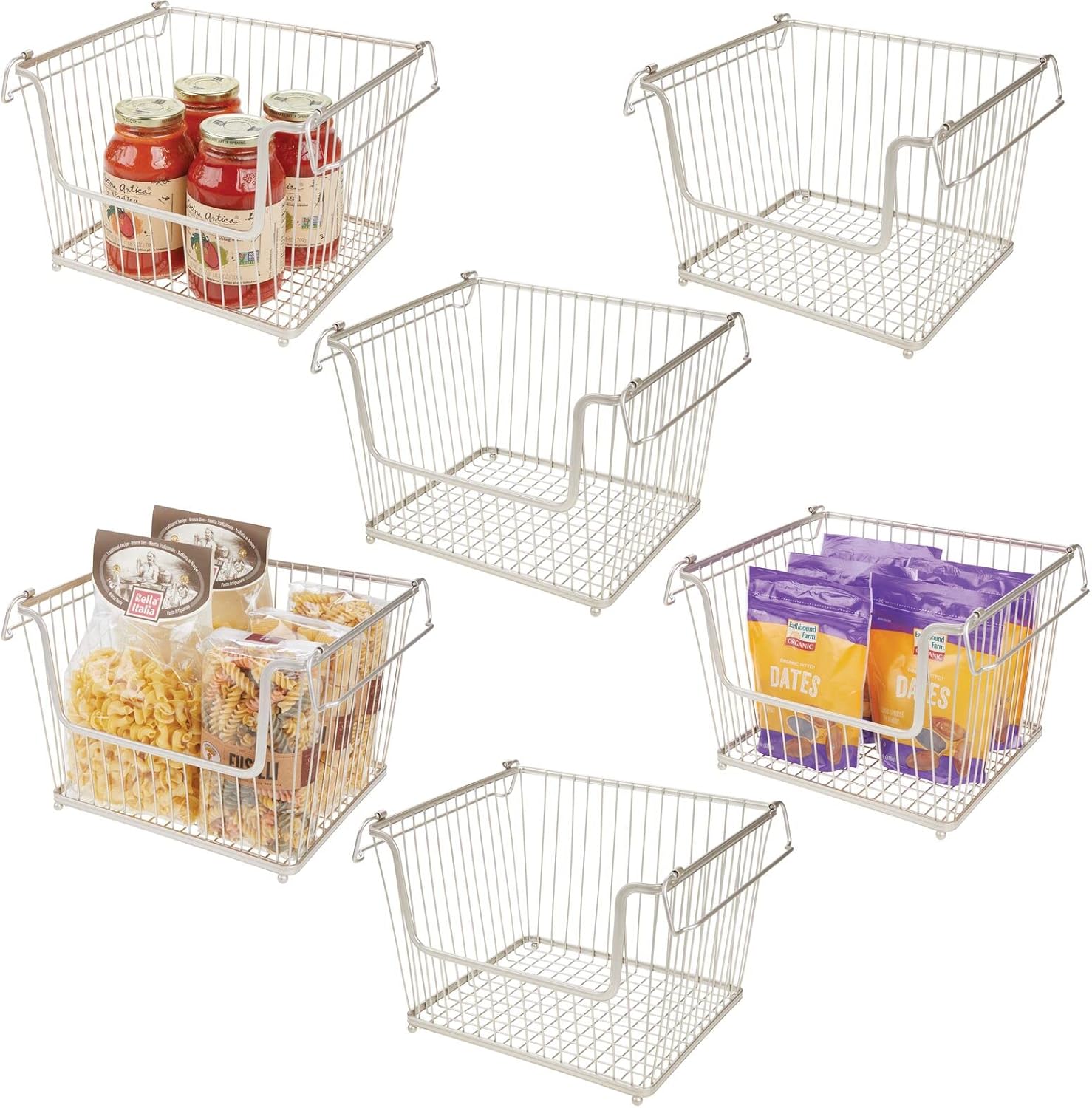 White 6 Pack Stackable Metal Wire Storage Basket with Handles Z52510