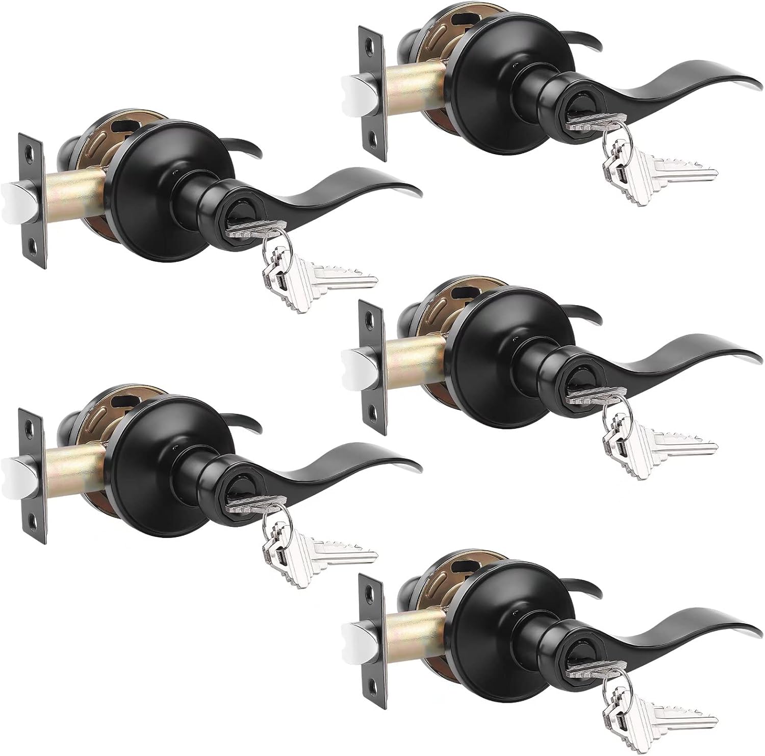 6 Pack Non-Locking Black Door Lever Set K7217