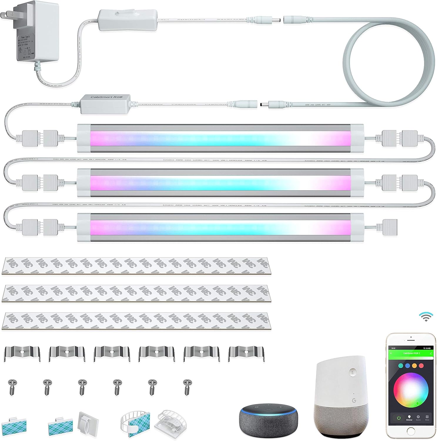 RGB Multi Color LED Smart Under Cabinet Strip Light Kit D88664