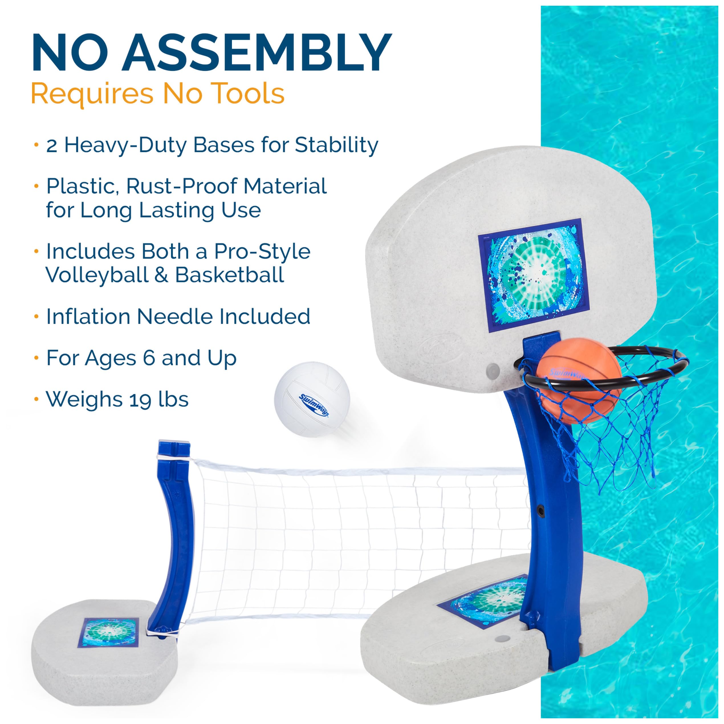 2-in-1 Pool Sport Combo Set Volleyball Net & Basketball Hoop A824
