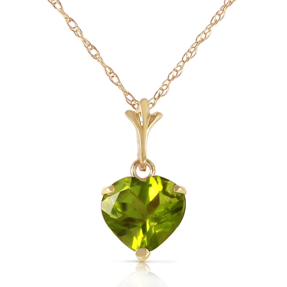 14k 20" Yellow Gold Heart-shaped Natural Peridot Pendant Necklace D807