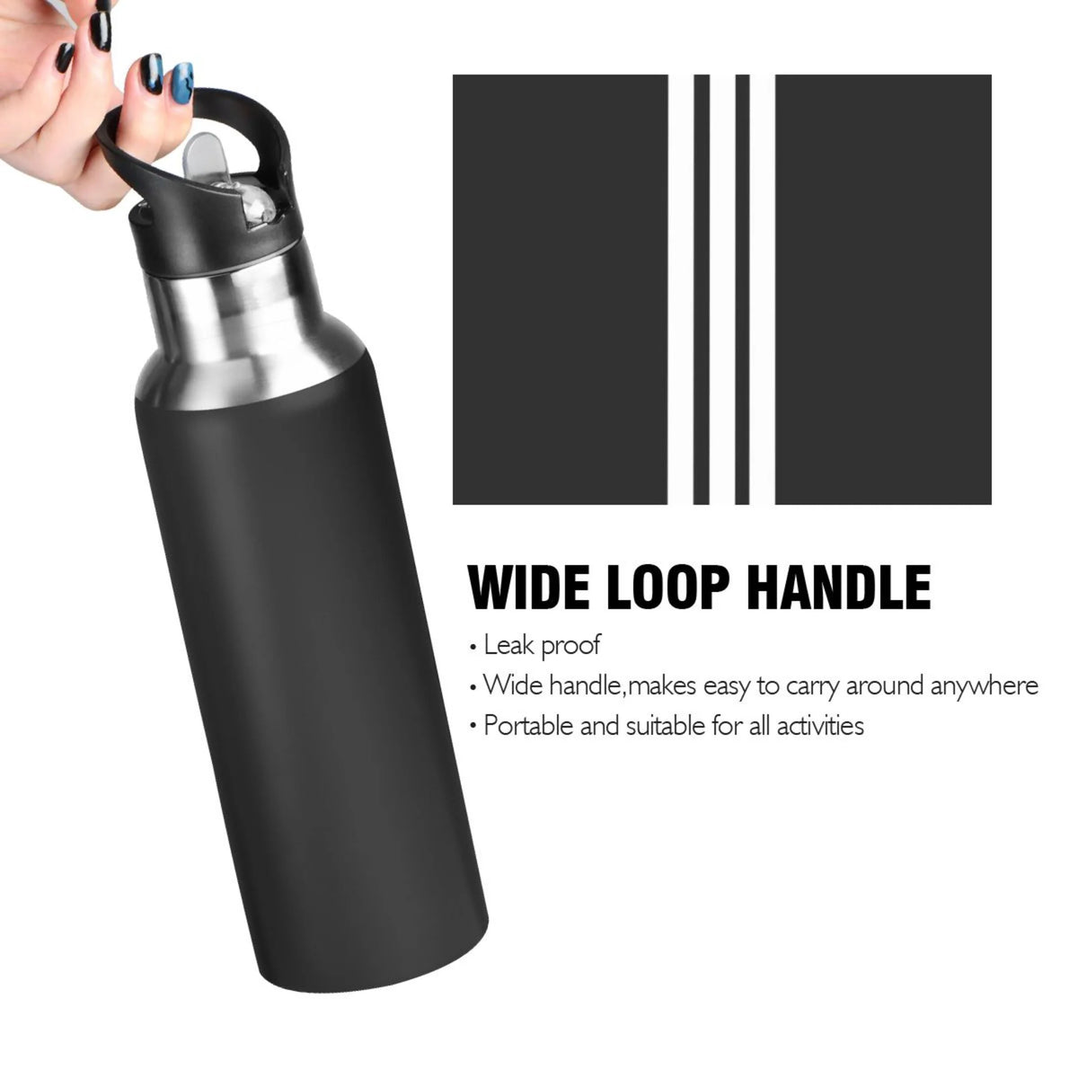 20 OZ Vacuum Insulated Stainless Steel Water Bottle with Straw Lid T74072
