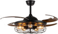 Black Vintage Cage Retractable Blades Ceiling Fan A972712
