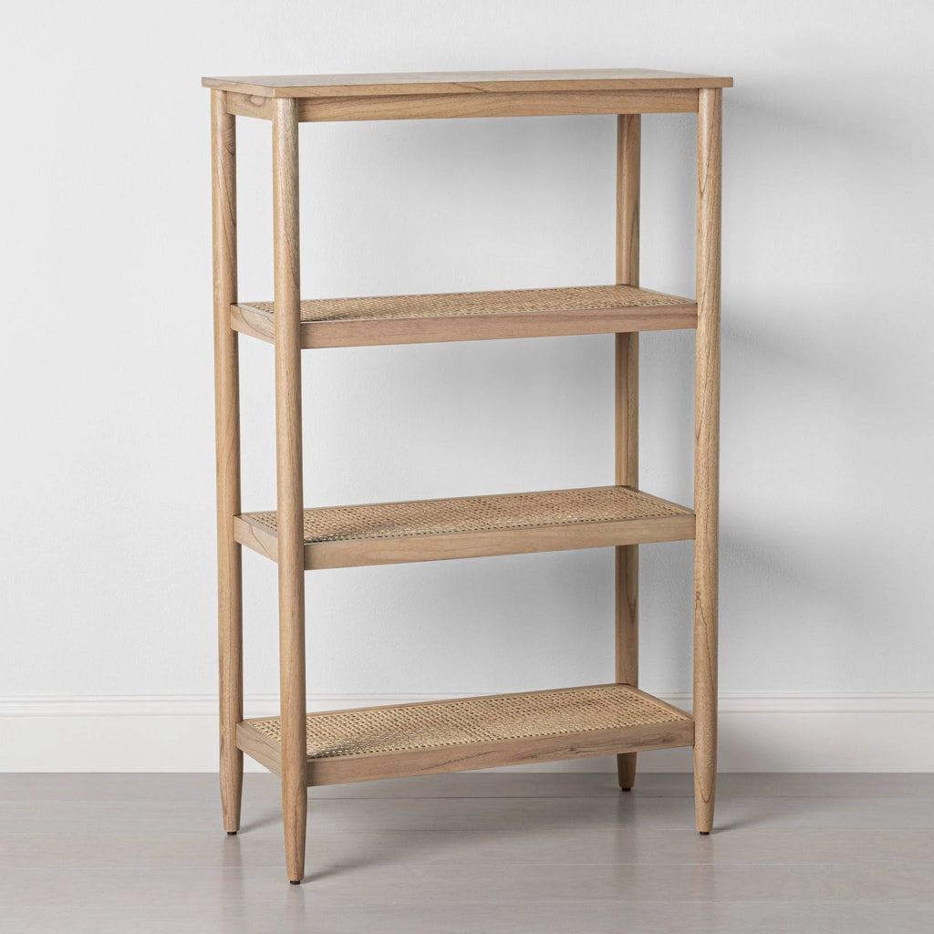 Tall 4-Shelf Wood & Cane Bookcase M78519