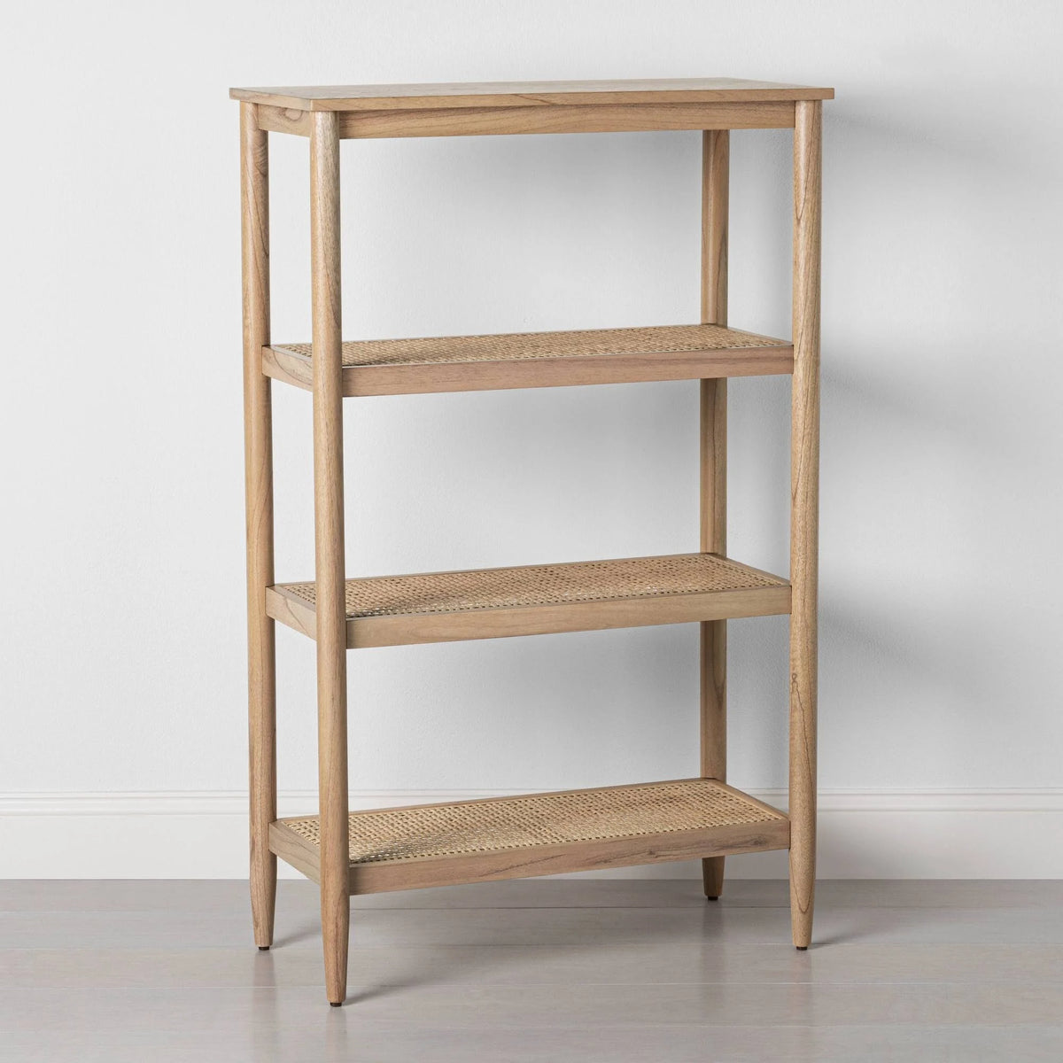 Tall 4-Shelf Wood & Cane Bookcase M78519