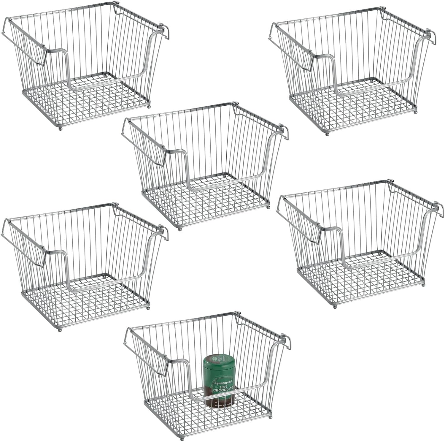 White 6 Pack Stackable Metal Wire Storage Basket with Handles Z52510
