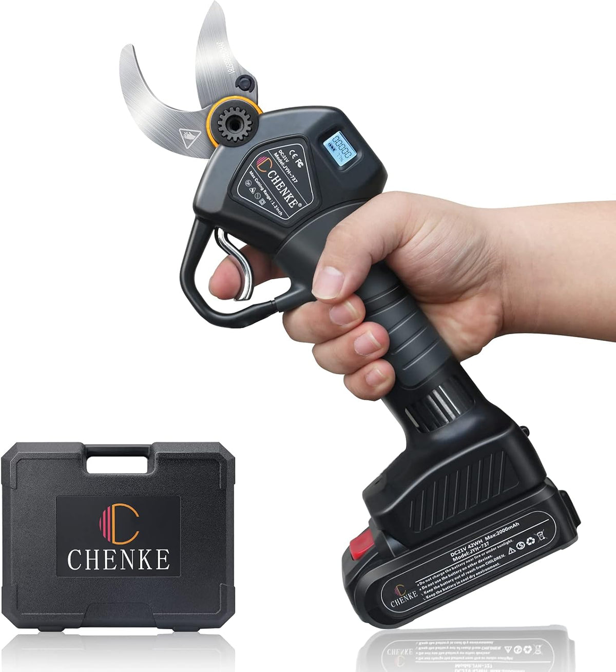 Electric Pruning Shears with 2 Pack Backup Rechargeable 2Ah Lithium Battery 30mm Max Cutting Diameter C595