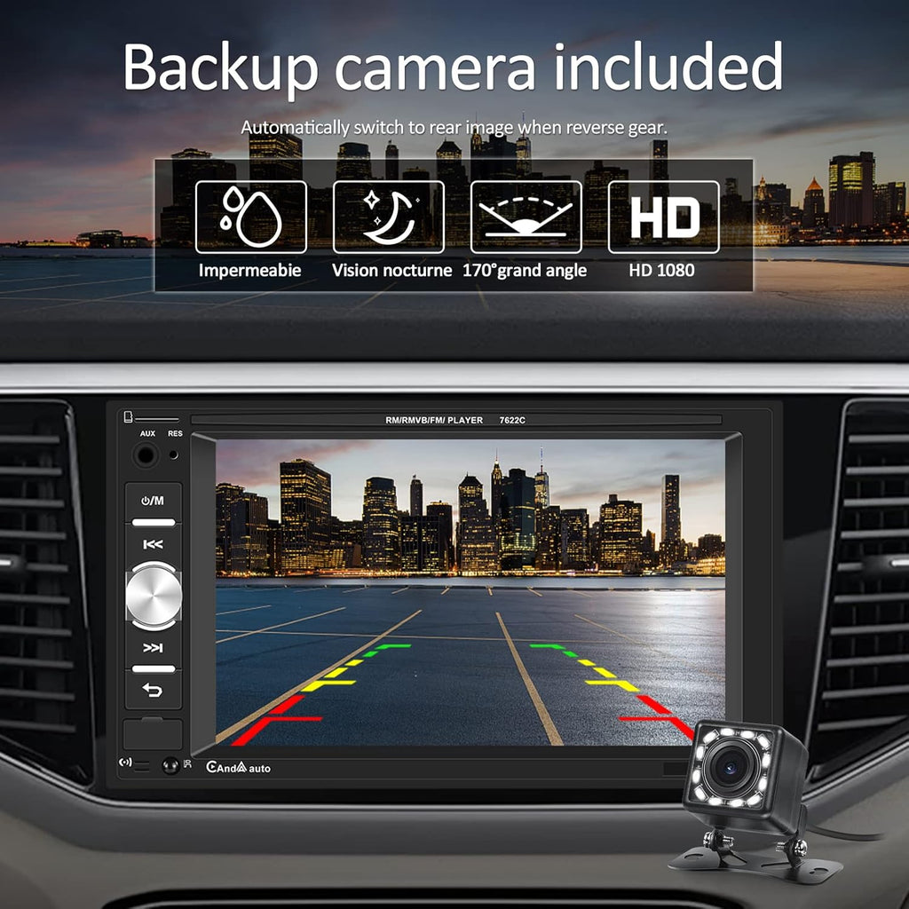 6.2" Touch Screen Car Stereo with Carplay Android Auto Bluetooth Backup Camera H26084