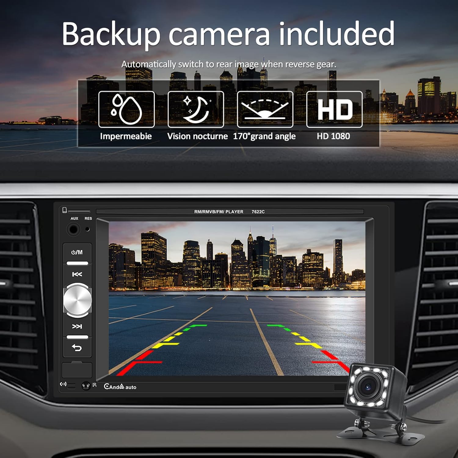 6.2" Touch Screen Car Stereo with Carplay Android Auto Bluetooth Backup Camera H26084