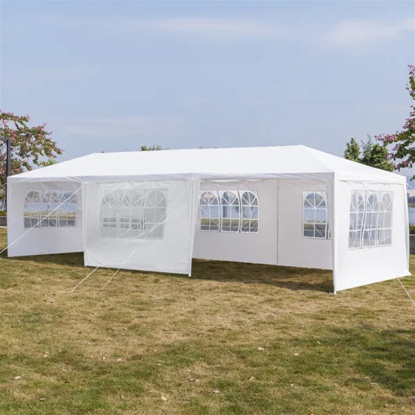 White 10' x 30' Canopy Tent with 7 Removable Sidewalls and Carry Bag G722