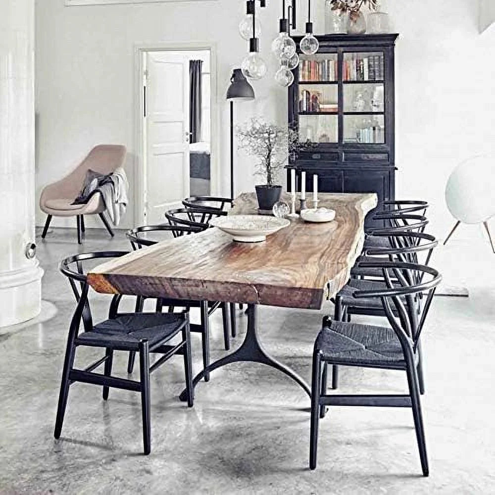 Natural Wishbone Wood Armchair with Black Seat I3303