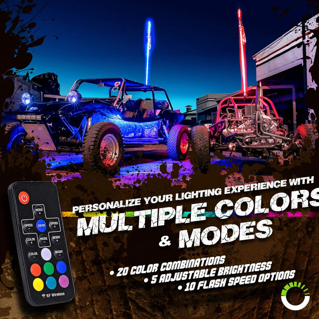 2pc 5ft LED Whip Lights for UTV ATV with RF Wireless Remote F3406
