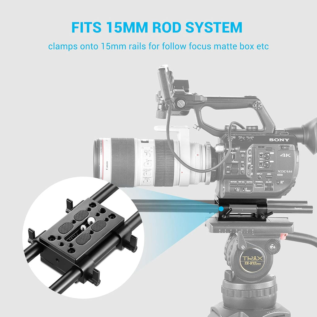 Camera Tripod Mounting Baseplate with 15mm Rod Clamp Rail Block Z7872